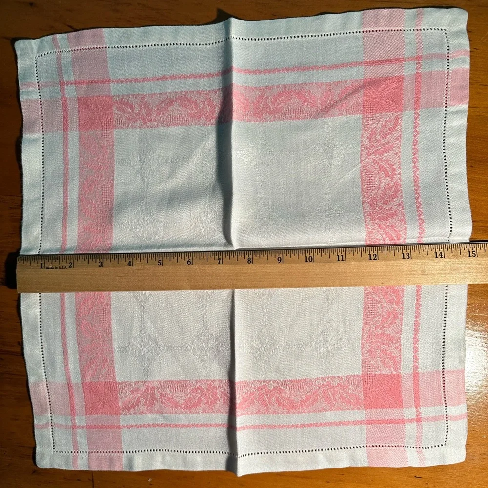 Vintage Cottage Chic Pristine Pink & White Striped Damask Cloth Napkins ~ 6 pc.
